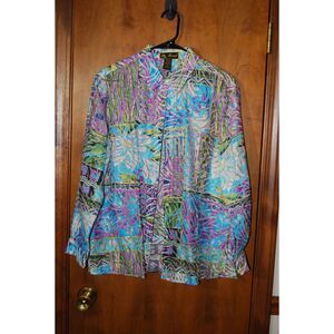 Mirasol womens button up tropical print with burnout Size M